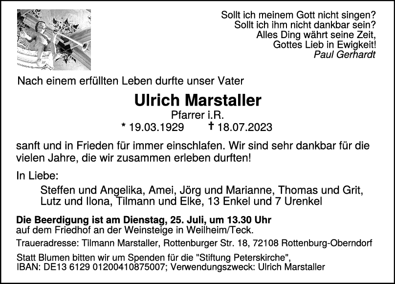 Trauer Ulrich Marstaller 22/07/2023