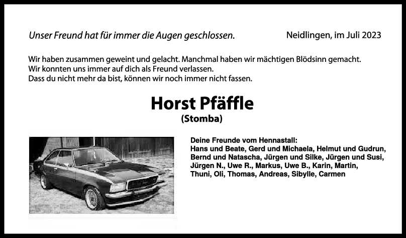 Trauer Horst Pfäffle 25/07/2023