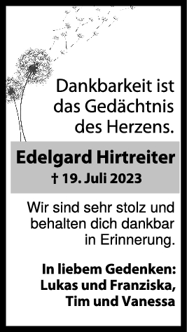 Trauer Edelgard Hirtreiter 29/07/2023