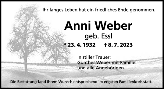 Trauer Anni Weber 05/08/2023