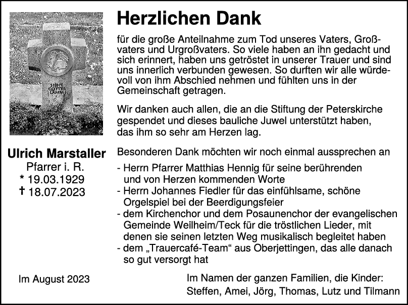 Trauer Ulrich Marstaller 08/08/2023