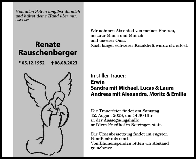 Trauer Renate Rauschenberger 10/08/2023