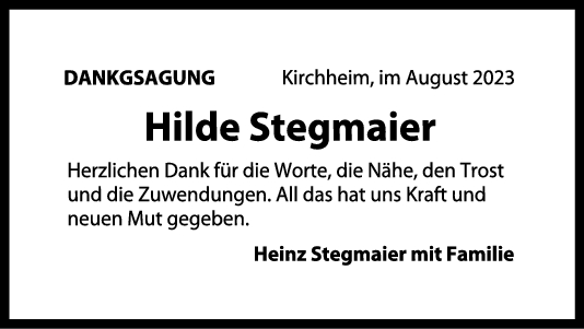 Danksagung Hilde Stegmaier 19/08/2023