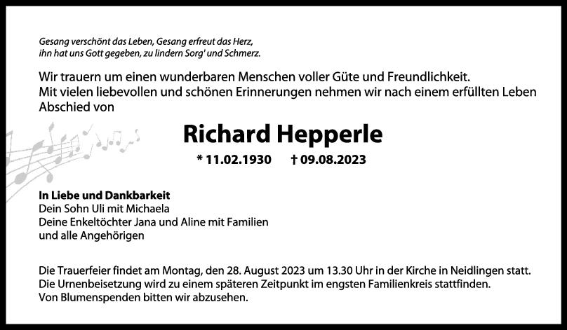 Trauer Richard Hepperle 19/08/2023