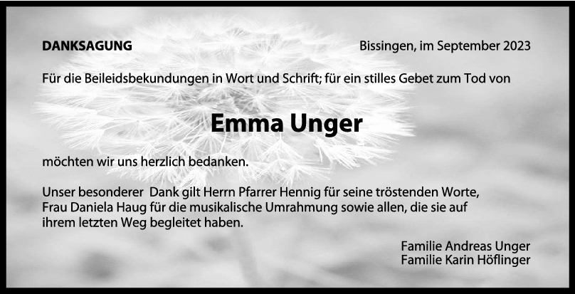 Danksagung Emma Unger 02/09/2023