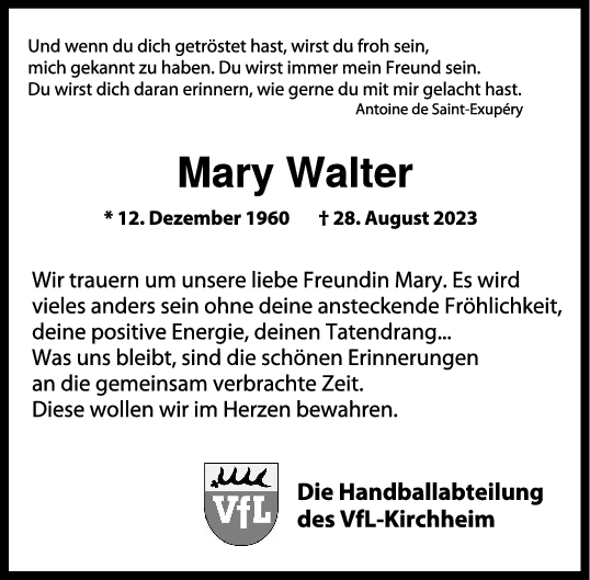 Nachruf Mary Walter 06/09/2023