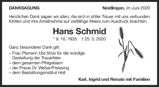 Danksagung Hans Schmid <br><p style=