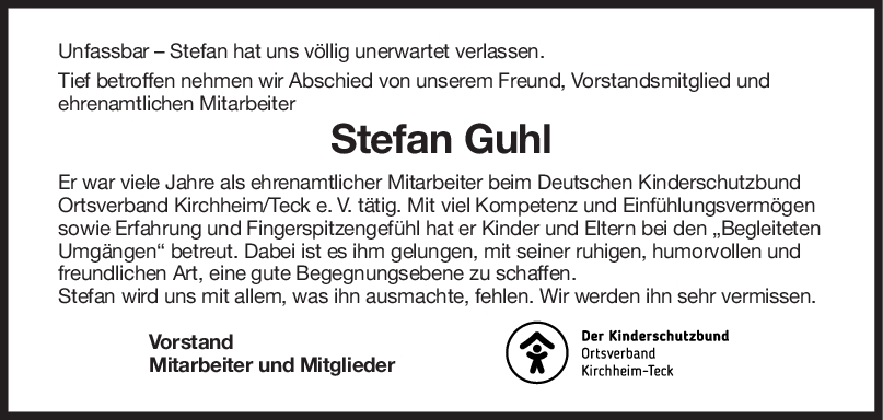 Nachruf Stefan Guhl <br><p style=