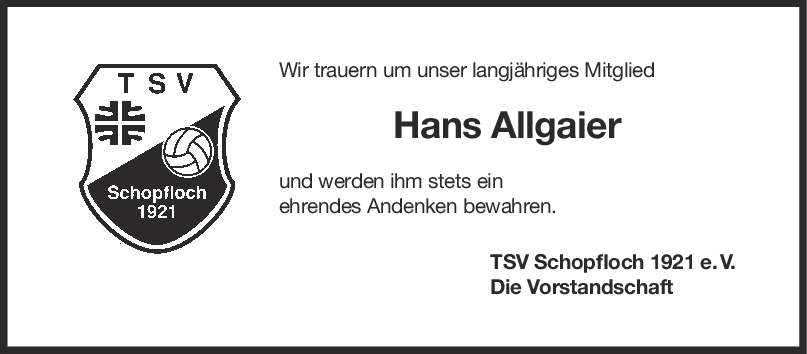 Nachruf Hans Allgaier <br><p style=