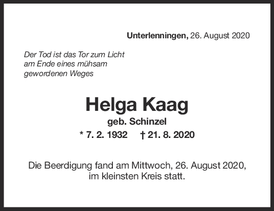 Trauer Helga Kaag <br><p style=