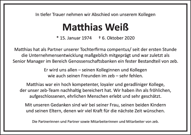 Nachruf Matthias Weiss <br><p style=