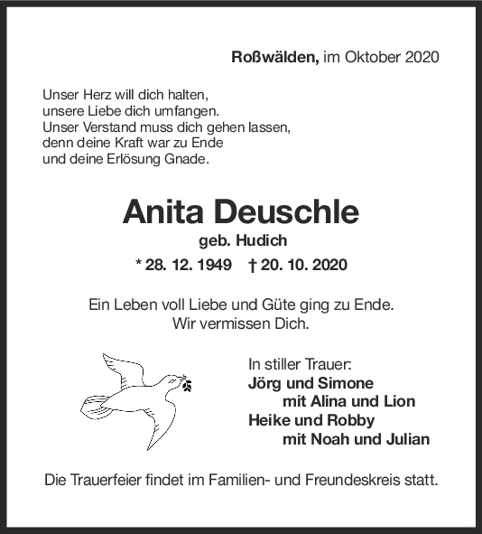 Trauer Anita Deuschle <br><p style=