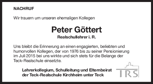 Nachruf Peter Göttert <br><p style=