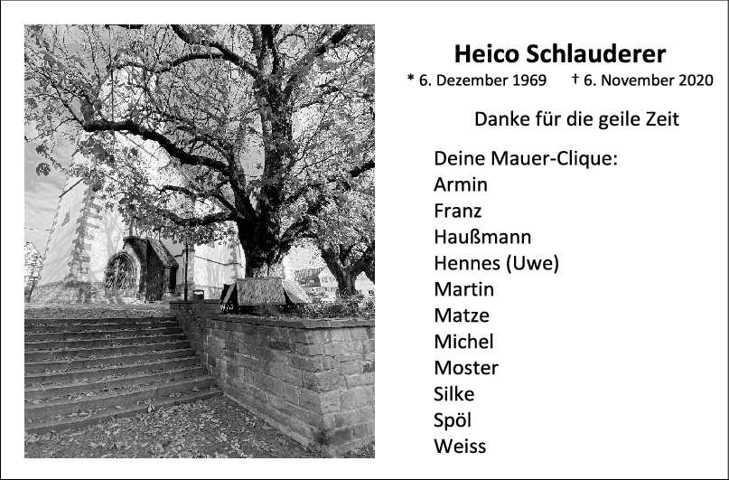 Nachruf Heico Schlauderer <br><p style=