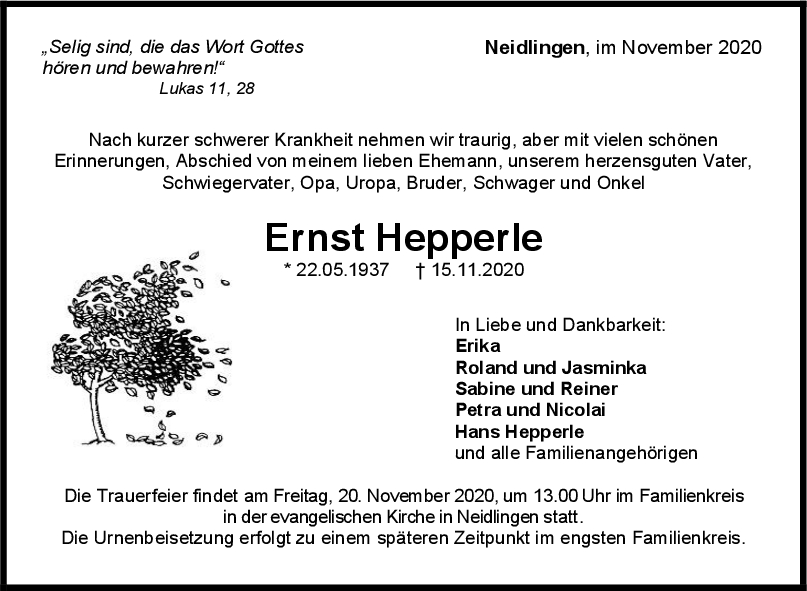 Trauer Ernst Hepperle <br><p style=