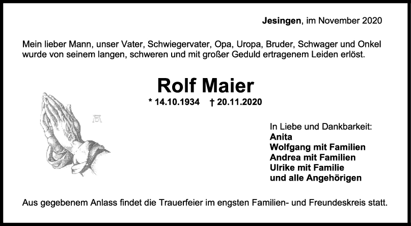 Trauer Rolf Maier <br><p style=
