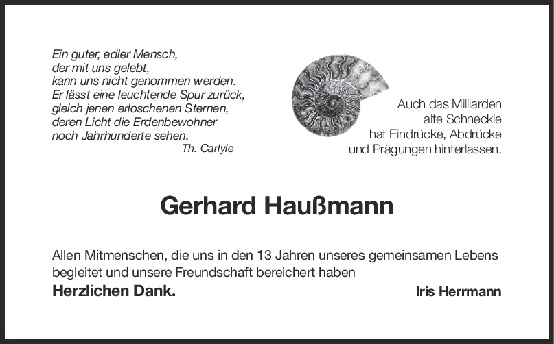 Trauer Gerhard Haußmann <br><p style=
