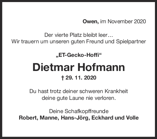 Nachruf Dietmar Hofmann <br><p style=