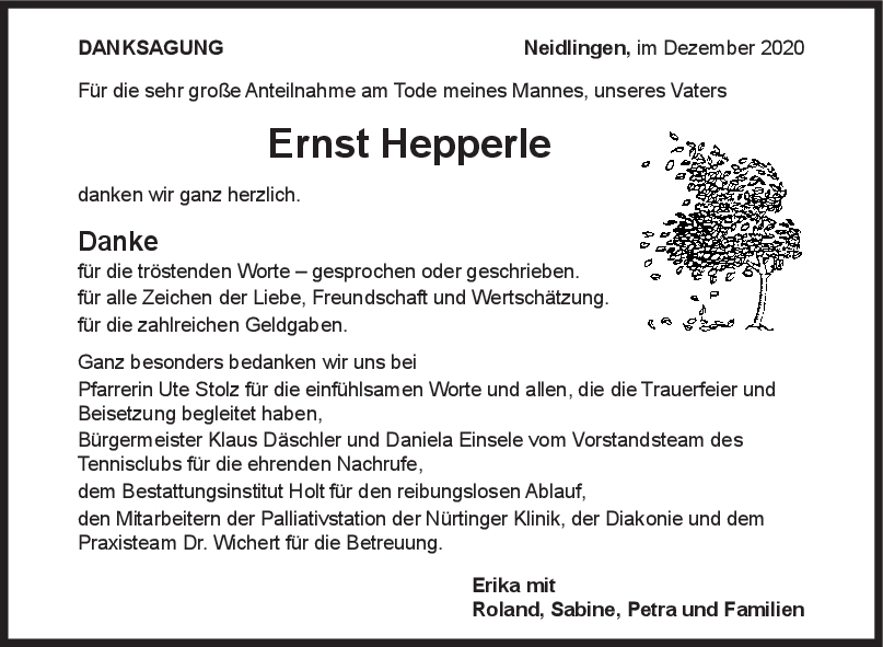 Danksagung Ernst Hepperle <br><p style=