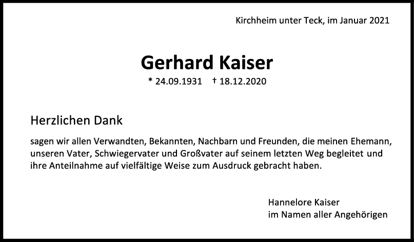 Danksagung Gerhard Kaiser <br><p style=