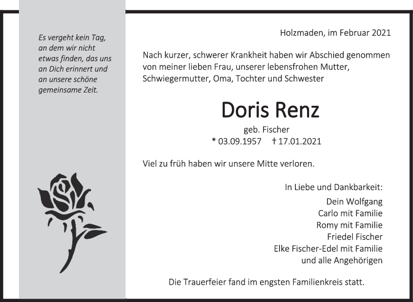 Trauer Doris Renz <br><p style=