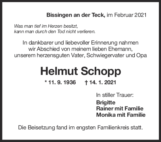 Trauer Helmut Schopp <br><p style=