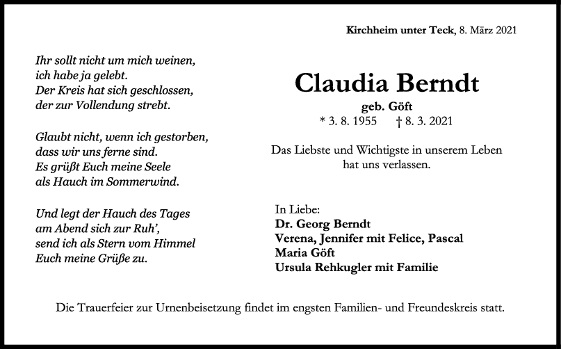 Trauer Claudia Berndt <br><p style=