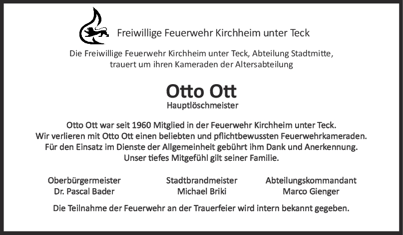Nachruf Otto Ott <br><p style=