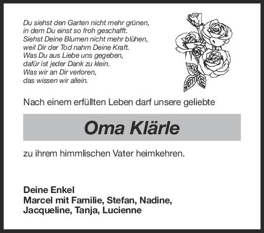 Trauer Oma Klärle <br><p style=