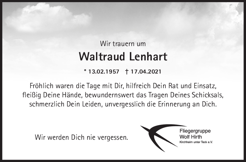 Nachruf Waltraud Lenhart <br><p style=