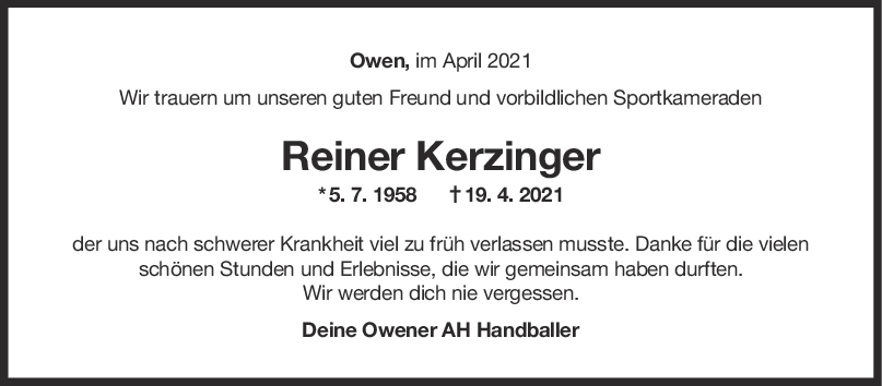 Nachruf Reiner Kerzinger <br><p style=