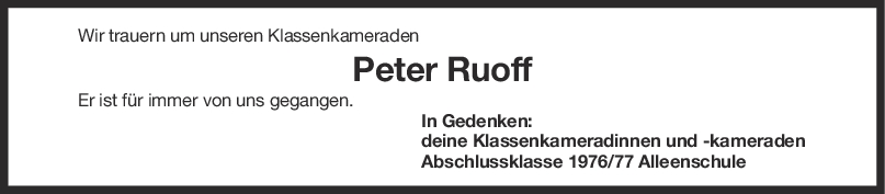 Nachruf Peter Ruoff <br><p style=
