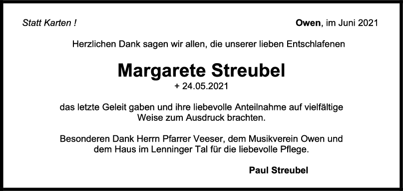 Danksagung Margarete Streubel <br><p style=