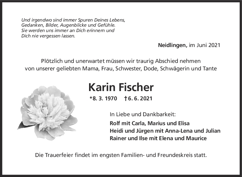 Trauer Karin Fischer <br><p style=