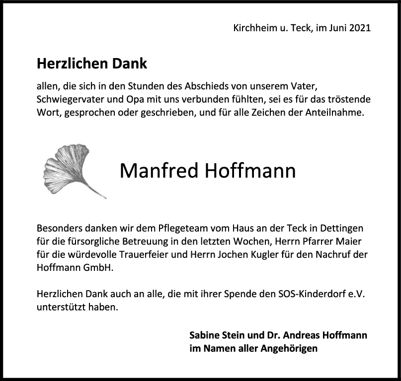 Danksagung Manfred Hoffmann <br><p style=