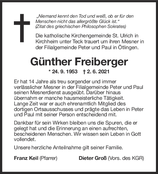 Nachruf Günther Freiberger <br><p style=