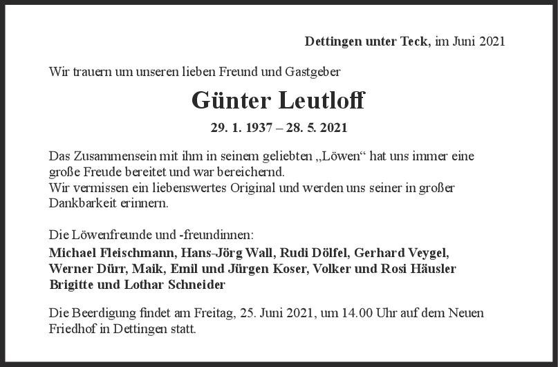 Trauer Günter Leutloff <br><p style=
