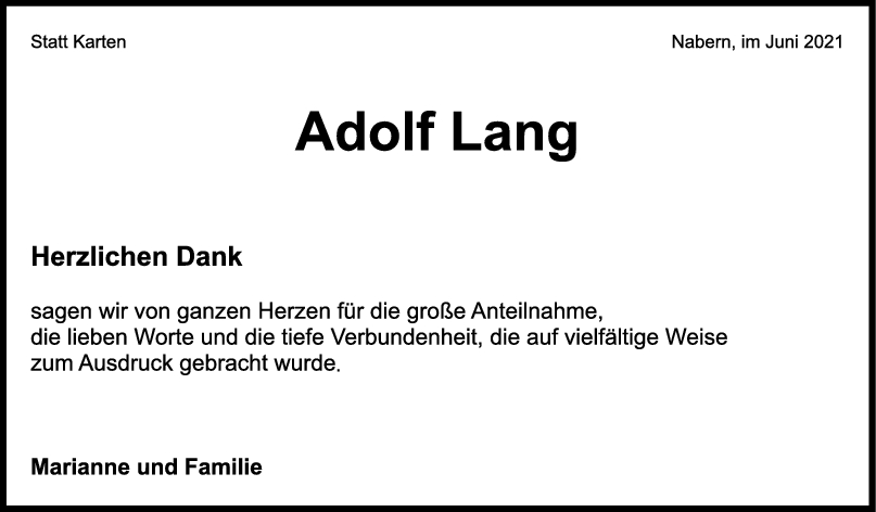 Danksagung Adolf Lang <br><p style=