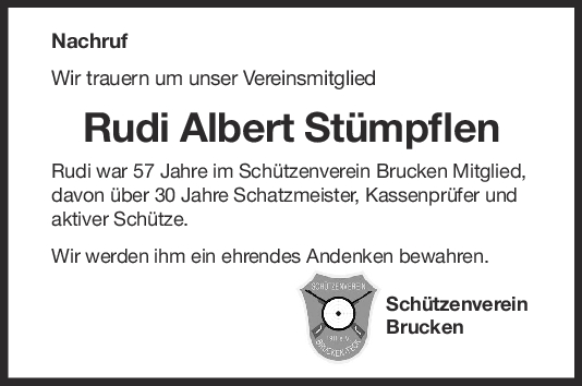 Nachruf Rudi Albert Stümpflen <br><p style=