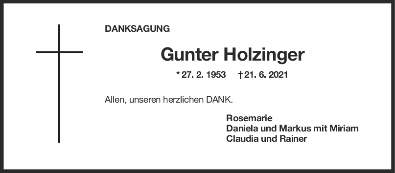Danksagung Gunter Holzinger <br><p style=