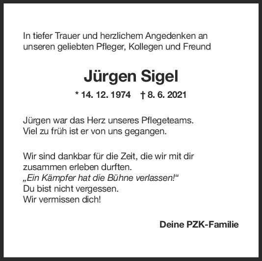 Nachruf Jürgen Sigel <br><p style=