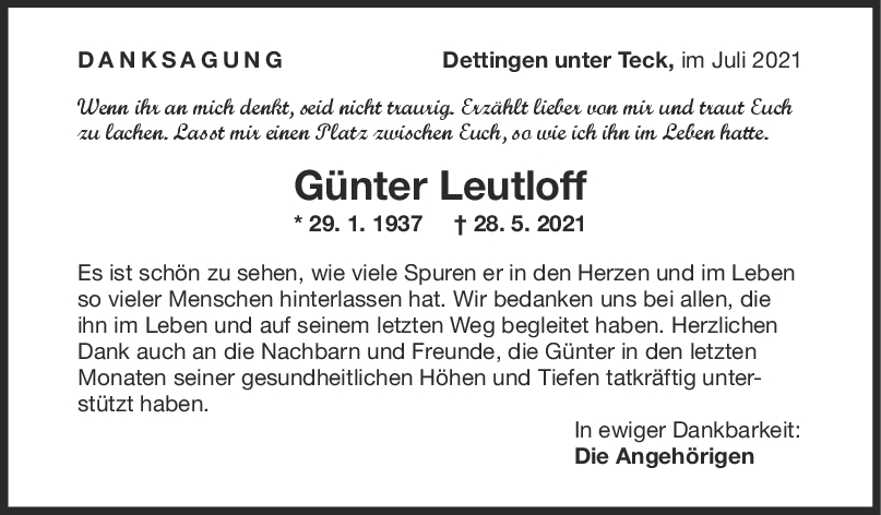 Danksagung Günter Leutloff <br><p style=