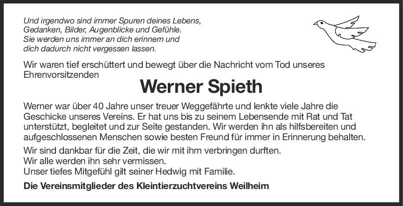 Nachruf Werner Spieth <br><p style=