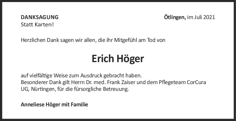Danksagung Erich Höger <br><p style=