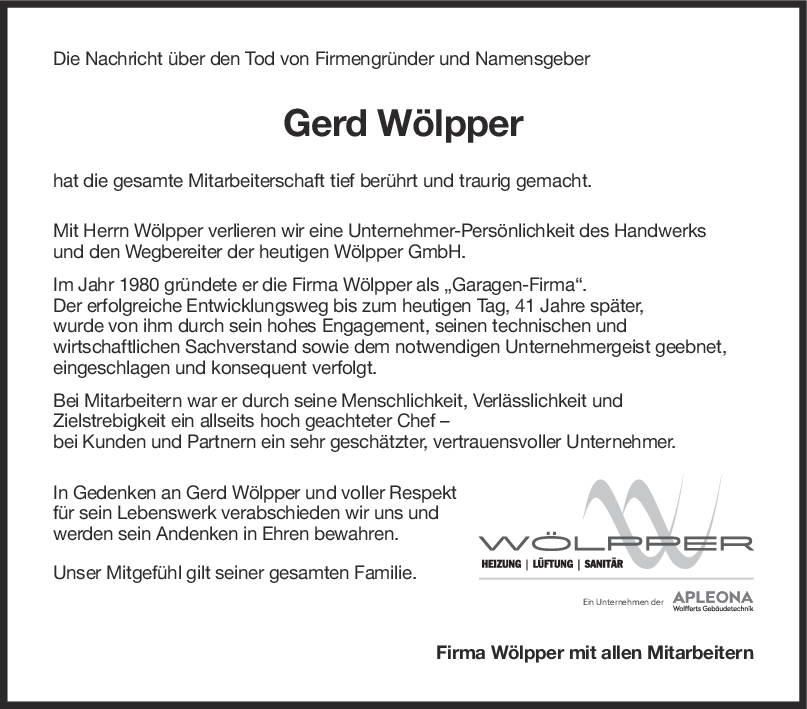 Nachruf Gerd Wölpper <br><p style=
