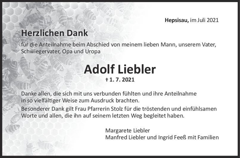 Danksagung Adolf Liebler <br><p style=