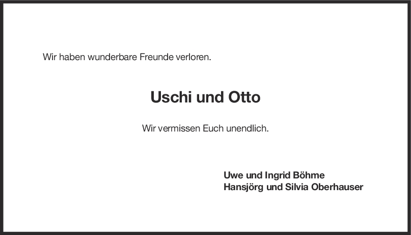 Nachruf Uschi und Otto Bacher<br><p style=
