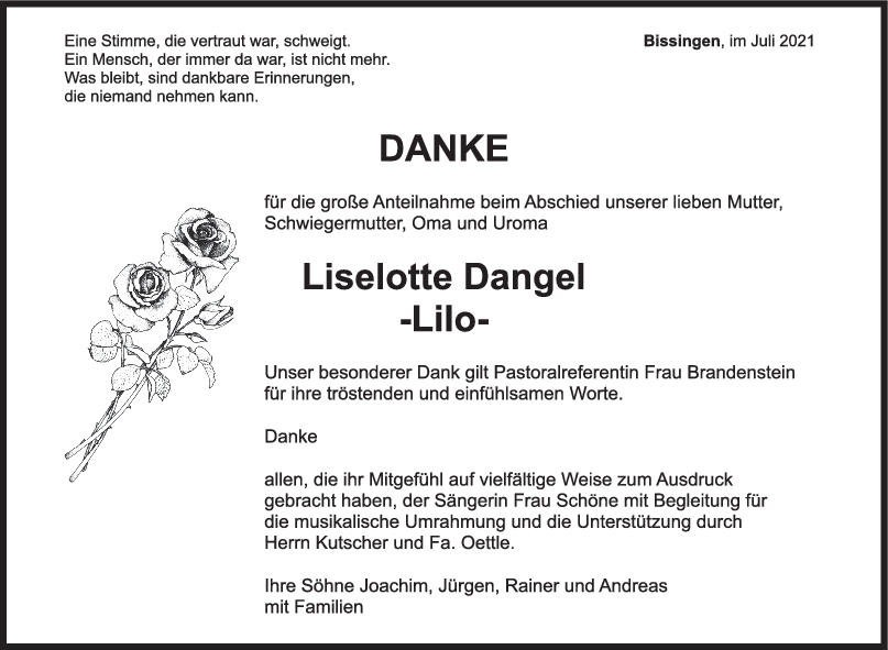 Danksagung Liselotte Dangel <br><p style=