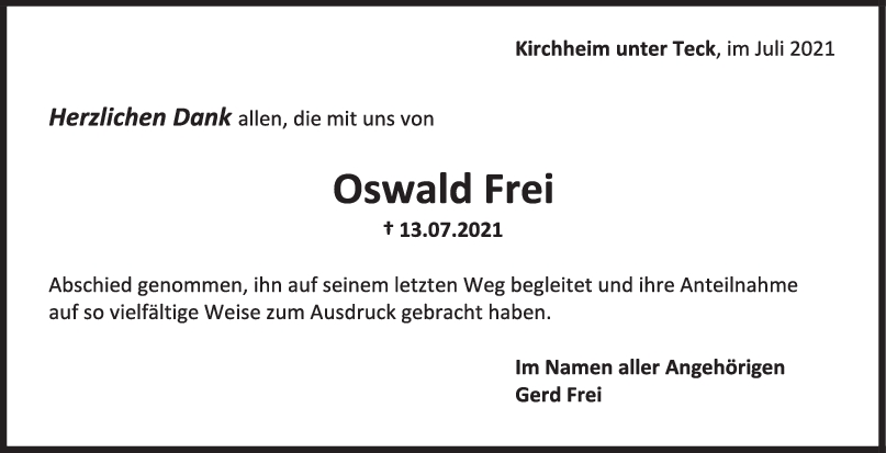 Danksagung Oswald Frei <br><p style=