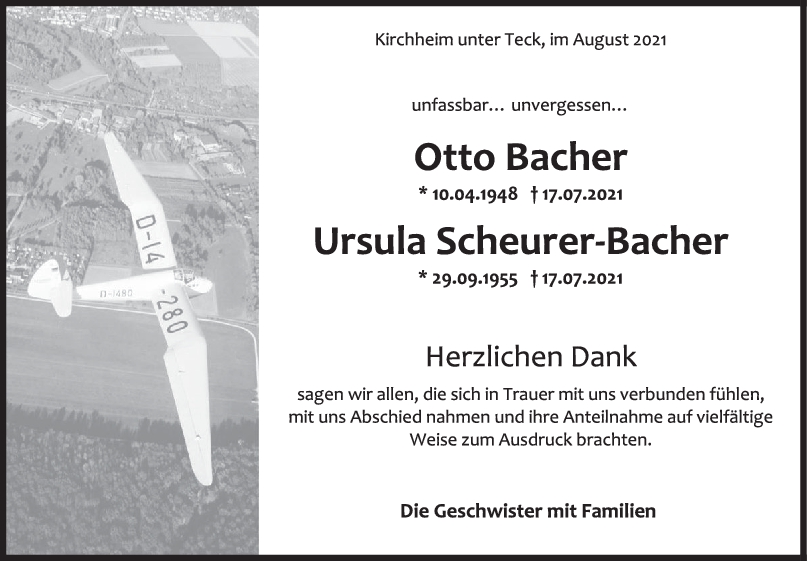 Danksagung Otto und Ursula Bacher <br><p style=